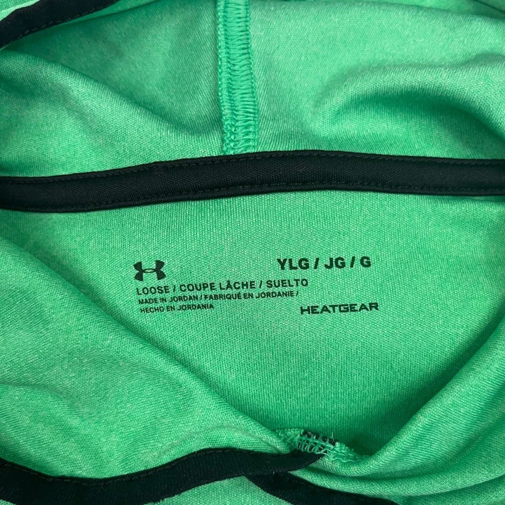 Under Armour HeatGear Youth Large Green Black Short Sleeve Hoodie Graphic Logo